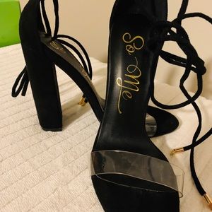 Black & Clear  Strappy Heels- Worn only once!